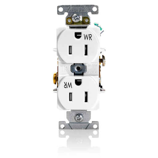 Leviton Duplex Receptacle Outlet Heavy-Duty Industrial Spec Grade Weather And Tamper-Resistant Smooth Face 15 Amp 125V White (TWR15-W)
