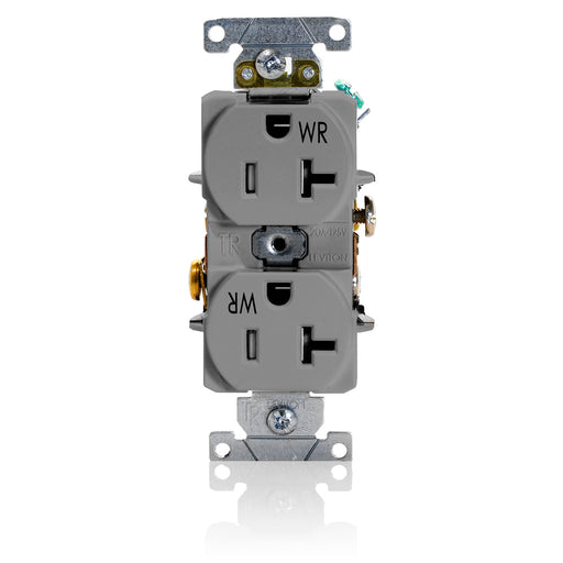Leviton Duplex Receptacle Outlet Heavy-Duty Industrial Spec Grade Weather And Tamper-Resistant Smooth Face 20 Amp 125V (TWR20-GY)