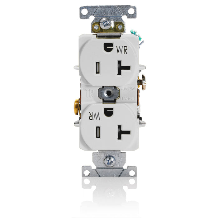 Leviton Duplex Receptacle Outlet Heavy-Duty Industrial Spec Grade Weather And Tamper-Resistant Smooth Face 20 Amp 125V White (TWR20-W)