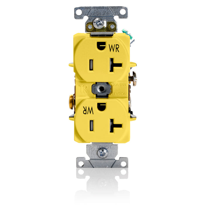 Leviton Duplex Receptacle Outlet Heavy-Duty Industrial Spec Grade Weather And Tamper-Resistant Smooth Face 20 Amp 125V Yellow (TWR20-Y)