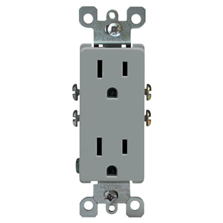 Leviton 15 Amp 125V NEMA 5-15R 2-Pole 3-Wire Decora Duplex Receptacle Straight Blade Residential Grade Grounding QuickWire (5325-GY)