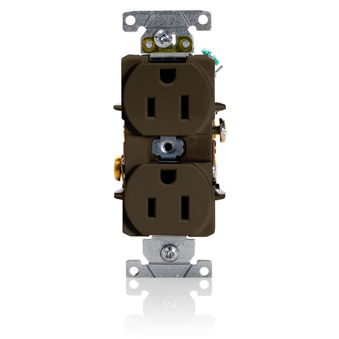 Leviton Duplex Receptacle Outlet Heavy-Duty Industrial Spec Grade Smooth Face 15 Amp 125V Back Or Side Wire NEMA 5-15R Brown (5262-S)