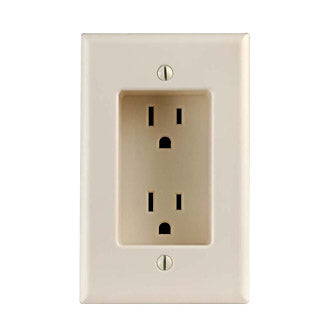 Leviton 1-Gang Recessed Duplex Receptacle 2-Pole 3-Wire 15A-125V NEMA 5-15R Residential Grade With Screws Mounted To Housing Light Almond (689-T)