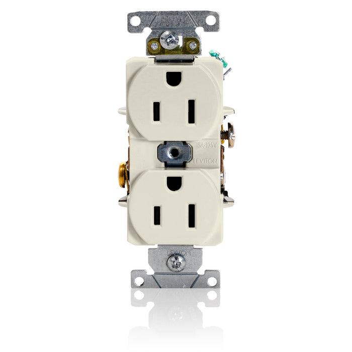 Leviton Duplex Receptacle Outlet Heavy-Duty Industrial Spec Grade Smooth Face 15 Amp 125V Back Or Side Wire NEMA 5-15R Light Almond (5262-ST)