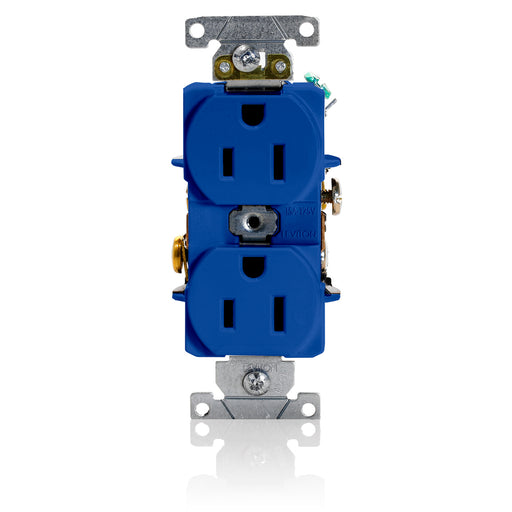 Leviton Duplex Receptacle Outlet Heavy-Duty Industrial Spec Grade Smooth Face 15 Amp 125V Back Or Side Wire NEMA 5-15R Blue (5262-SBU)