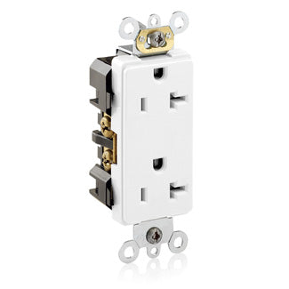 Leviton Decora Plus Duplex Receptacle Outlet Heavy-Duty Industrial Spec Grade Smooth Face 20 Amp 125V Back Or Side Wire White (16362-W)