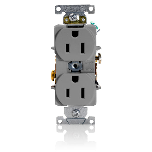 Leviton Duplex Receptacle Outlet Heavy-Duty Industrial Spec Grade Smooth Face 15 Amp 125V Back Or Side Wire NEMA 5-15R Gray (5262-GYS)