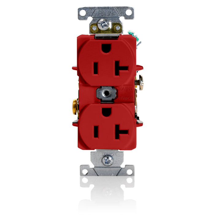 Leviton Duplex Receptacle Outlet Heavy-Duty Industrial Spec Grade Smooth Face 20 Amp 125V Back Or Side Wire NEMA 5-20R Red (5362-SR)