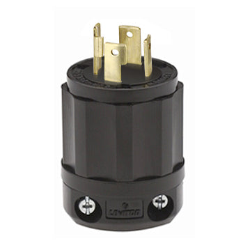 Leviton 30 Amp 125/250V NEMA L14-30P 3P 4W Locking Plug Industrial Grade Grounding All Black (2711-B)