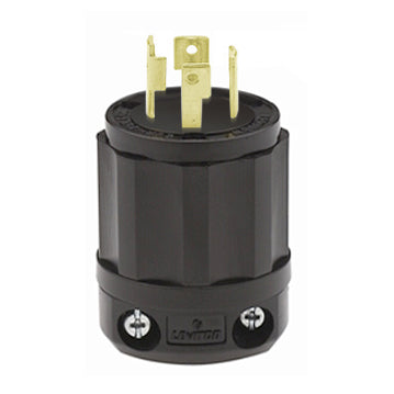 Leviton 30 Amp 250V 3-Phase NEMA L15-30P 3P 4W Locking Plug Industrial Grade Grounding All Black (2721-B)