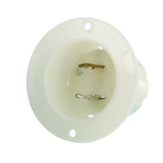 Leviton 15 Amp 125V 2-Pole 2-Wire NEMA-L1-15P Flanged Inlet Locking Receptacle Industrial Grade White (7524-C)