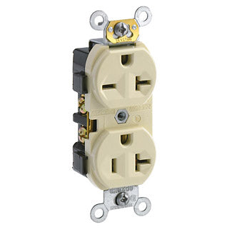 Leviton Duplex Receptacle Outlet Commercial Spec Grade Dual Voltage Indented Face 20 Amp 125/250V Side Wire NEMA 5-20R Ivory (5842-I)