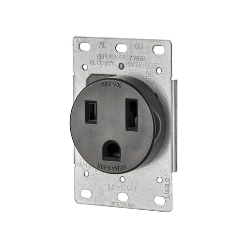 Leviton 50 Amp 250V NEMA 6-50R 2P 3W Flush Mounting Receptacle Straight Blade Industrial Grade Grounding Side Wired Steel (5374-S00)