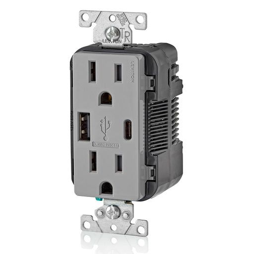 Leviton Gray Combination Duplex Receptacle Type AC USB Port Charger 15A 125V (T5633-GY)