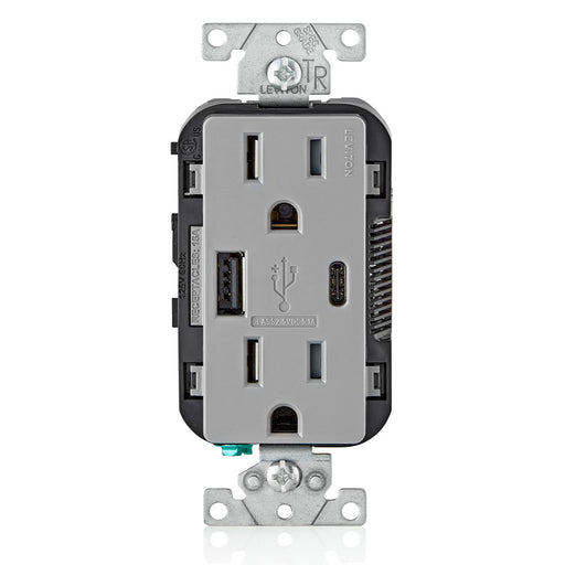 Leviton Gray Combination Duplex Receptacle Type AC USB Port Charger 15A 125V (T5633-GY)