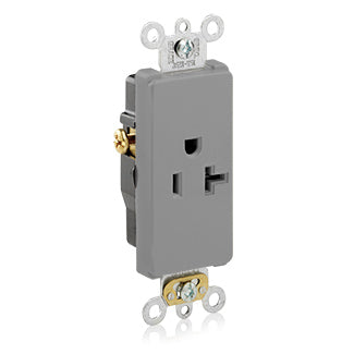 Leviton Decora Plus Single Receptacle Outlet Commercial Spec Grade Smooth Face 20 Amp 125V Side Wire NEMA 5-20R 2-Pole 3-Wire Gray (16341-GY)