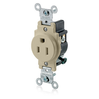 Leviton Single Receptacle Outlet Commercial Spec Grade Indented Face 15 Amp 125V Back Or Side Wire NEMA 5-15R 2-P Ivory (5088-I)