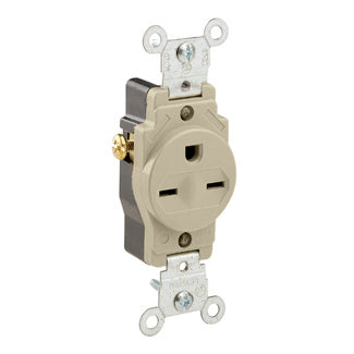 Leviton Single Receptacle Outlet Commercial Spec Grade Indented Face 15 Amp 250V Back Or Side Wire NEMA 6-15R 2-P Ivory (5089-I)