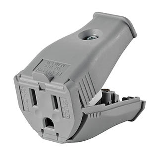 Leviton Clamptite Hinged Cord Outlet 2-Pole 3-Wire Grounding NEMA 5-15R Gray (3W102-GY)