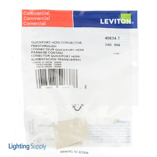 Leviton HDMI Feedthrough QuickPort Connector Light Almond Housing (40834-T)