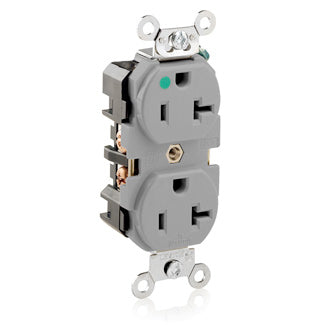 Leviton Duplex Receptacle Outlet Heavy-Duty Hospital Grade Smooth Face 20 Amp 125V Pre-Wired Leads (Hot And Neutral) NEMA 5-20R Gray (8300-CGY)