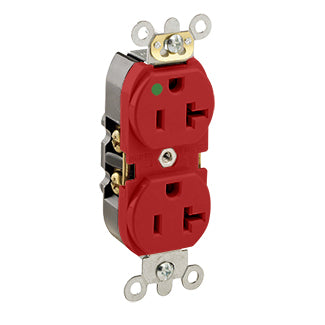 Leviton Duplex Receptacle Outlet Heavy-Duty Hospital Grade Illuminated Smooth Face 20 Amp 125V Back Or Side Wire NEMA 5-20R Red (8300-HLR)