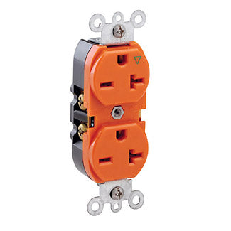 Leviton Isolated Ground Duplex Receptacle Outlet Heavy-Duty Industrial Spec Grade Smooth Face 20 Amp 250V Back Or Side Wire Orange (5462-IG)