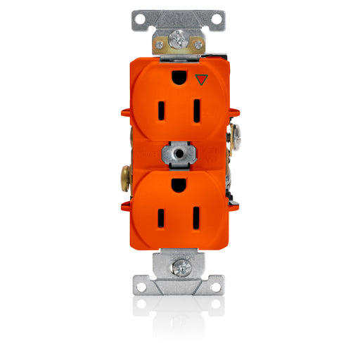 Leviton Isolated Ground Duplex Receptacle Outlet Heavy-Duty Industrial Spec Grade Smooth Face15 Amp 125V Back And Side Wire Orange (5262-IG)