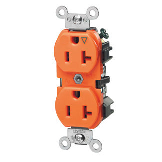 Leviton Isolated Ground Duplex Receptacle Outlet Heavy-Duty Industrial Spec Grade Smooth Face 20 Amp 125V Back And Side Wire Orange(5362-IG)