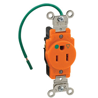 Leviton Isolated Ground Single Receptacle Outlet Heavy-Duty Hospital Grade Smooth Face 15 Amp 125V Back Or Side Wire NEMA 5-15R Orange (8210-IG)