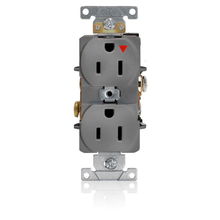 Leviton Isolated Ground Duplex Receptacle Outlet Heavy-Duty Industrial Spec Grade Smooth Face15 Amp 125V Back Or Side Wire Gray (5262-IGG)