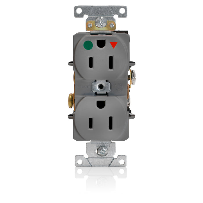 Leviton Isolated Ground Duplex Receptacle Outlet Heavy-Duty Hospital Grade Smooth Face 15 Amp 125V Back Or Side Wire NEMA 5-15R Gray (8200-IGG)