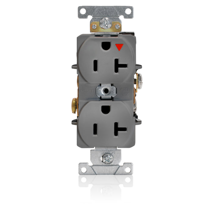 Leviton Isolated Ground Duplex Receptacle Outlet Heavy-Duty Industrial Spec Grade Smooth Face 20 Amp 125V Back Or Side Wire Gray (5362-IGG)