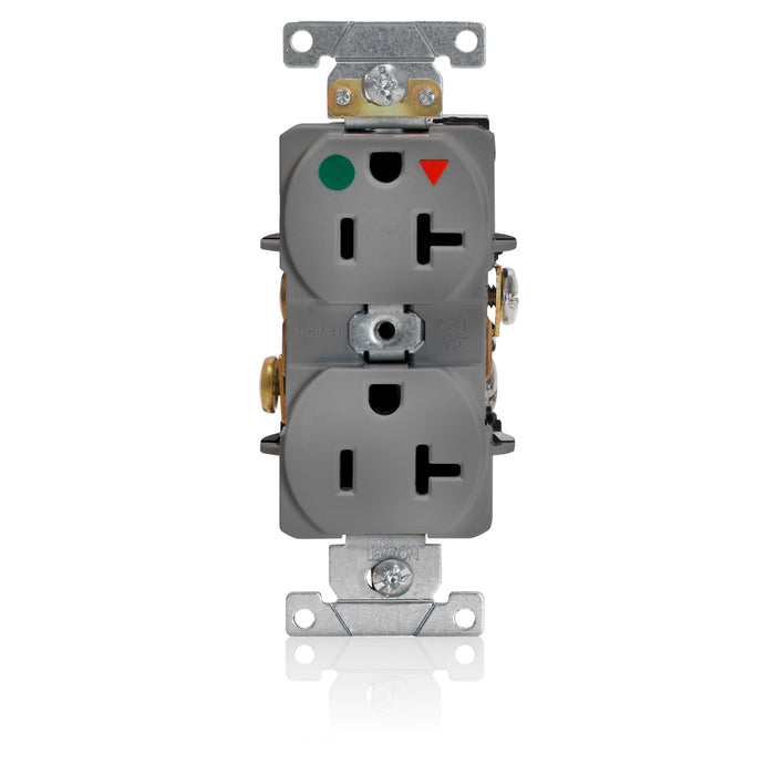 Leviton Isolated Ground Duplex Receptacle Outlet Heavy-Duty Hospital Grade Smooth Face 20 Amp 125V Back Or Side Wire NEMA 5-20R Gray (8300-IGG)