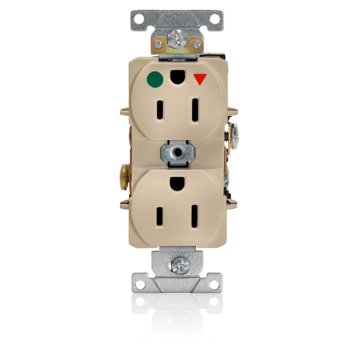 Leviton Isolated Ground Duplex Receptacle Outlet Heavy-Duty Hospital Grade Smooth Face 15 Amp 125V Back Or Side Wire NEMA 5-15R Ivory (8200-IGI)