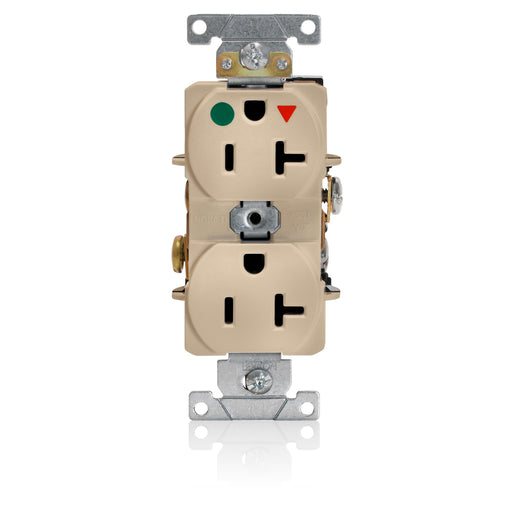 Leviton Isolated Ground Duplex Receptacle Outlet Heavy-Duty Hospital Grade Smooth Face 20 Amp 125V Back Or Side Wire NEMA 5-20R Ivory (8300-IGI)