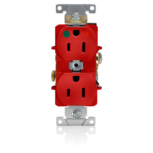 Leviton Isolated Ground Duplex Receptacle Outlet Heavy-Duty Hospital Grade Smooth Face 15 Amp 125V Back Or Side Wire NEMA 5-15R Red (8200-IGR)
