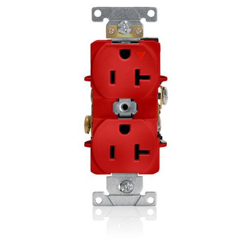 Leviton Isolated Ground Duplex Receptacle Outlet Heavy-Duty Industrial Spec Grade Smooth Face 20 Amp 125V Back Or Side Wire Red (5362-IGR)