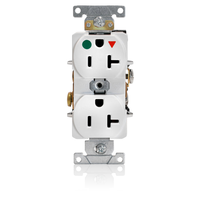 Leviton Isolated Ground Duplex Receptacle Outlet Heavy-Duty Hospital Grade Smooth Face 20 Amp 125V Back Or Side Wire NEMA 5-20R White (8300-IGW)