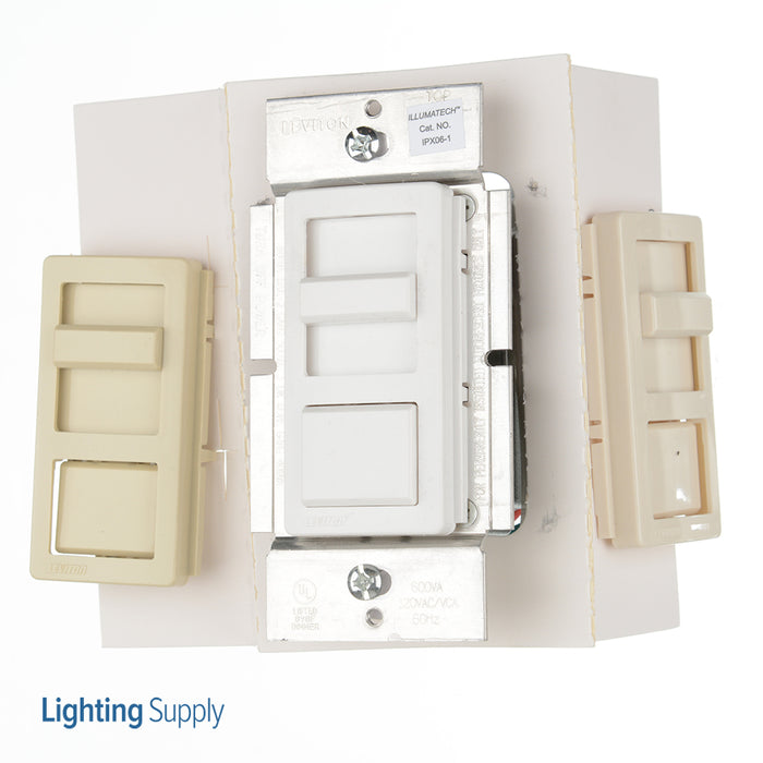 Leviton IllumaTech 600VA Preset Electronic Mark 10 Powerline Fluorescent Slide Dimmer Single-Pole And 3-Way White/Ivory/Light Almond(IPX06-10Z)