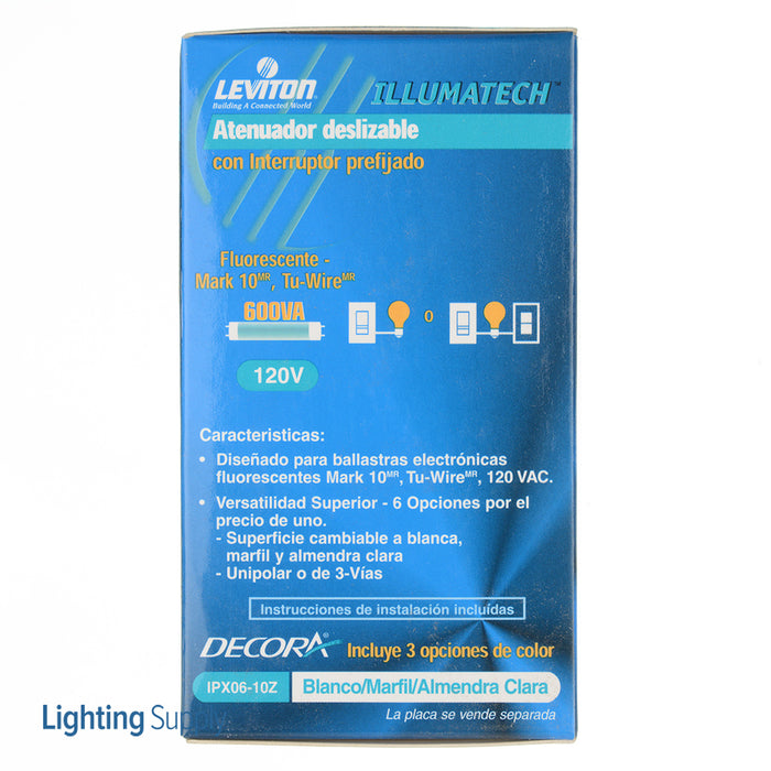 Leviton IllumaTech 600VA Preset Electronic Mark 10 Powerline Fluorescent Slide Dimmer Single-Pole And 3-Way White/Ivory/Light Almond(IPX06-10Z)