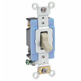 Leviton 15 Amp 120/277V Toggle 4-Way AC Quiet Switch Extra Heavy-Duty Spec Grade Self Grounding Back And Side Wired Ivory (1204-2I)
