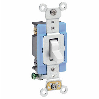 Leviton 15 Amp 120/277V Toggle 4-Way AC Quiet Switch Extra Heavy-Duty Spec Grade Self Grounding Back And Side Wired White (1204-2W)