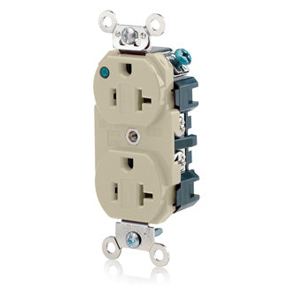 Leviton Duplex Receptacle Outlet Extra Heavy-Duty Hospital Grade Power Indication Smooth Face 20 Amp 125V Back Or Side Wire Ivory (8300-PLI)