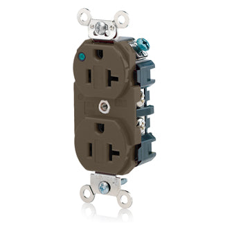 Leviton Duplex Receptacle Outlet Extra Heavy-Duty Hospital Grade Power Indication Smooth Face 20 Amp 125V Back Or Side Wire Brown (8300-PL)