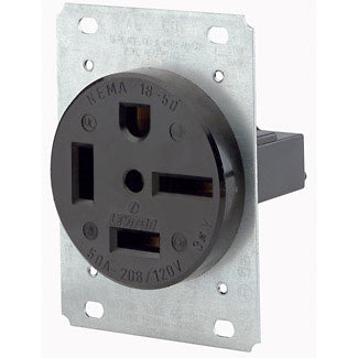 Leviton 60 Amp 250V NEMA 15-60R 3P 4W Flush Mount Receptacle Straight Blade Industrial Grade Grounding 3-Phase Side Wired Black (8460)