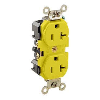 Leviton Duplex Receptacle Outlet Extra Heavy-Duty Industrial Spec Grade Corrosion-Resistant Smooth Face 20 Amp 125V Yellow (53CM-62)