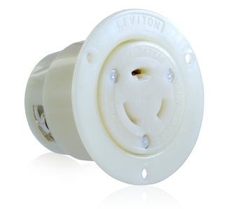 Leviton 20 Amp 347VAC NEMA L24-20R 2P 3W Flanged Outlet Locking Receptacle Industrial Grade Grounding White (3756)