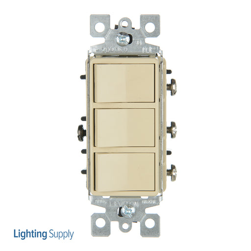 Leviton Individual Switches 15 Amp 120 Volt/Device Total 20 Amp 120 Voltage Decora Three Rocker Combination Switch Ivory (1755-2I)