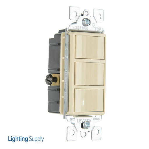 Leviton Individual Switches 15 Amp 120 Volt/Device Total 20 Amp 120 Voltage Decora Three Rocker Combination Switch Ivory (1755-2I)